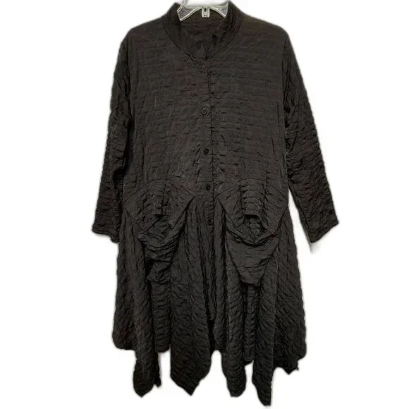 HEYDARI Nopj4149 Asymmetrical Handkerchief Hem Textured Black Jacket  M NWOT - Picture 2 of 16